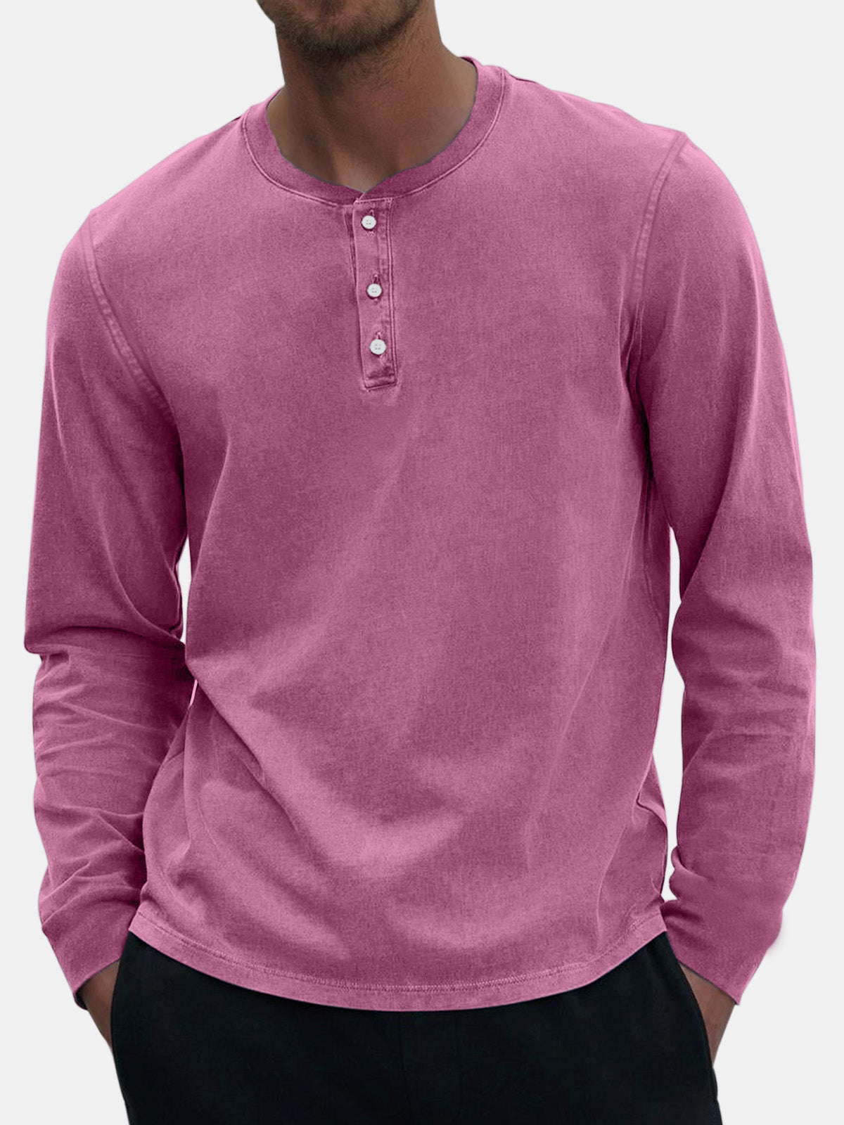 Men's Vintage Distressed Casual Button Down Long Sleeve Henley Shirt