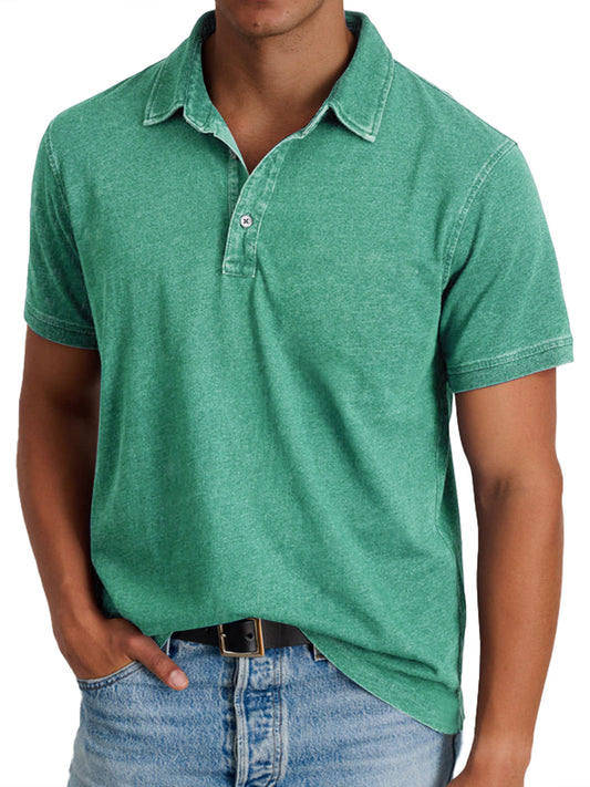 Men's Retro Lapel Button Casual Solid Color Short Sleeve POLO Shirt