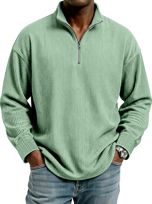 Men's Stand Collar Zipper Ribbed Comfortable Long-Sleeve T-Shirt