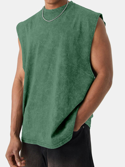 Men's Vintage Washed Solid Color Comfortable Sleeveless T-shirt