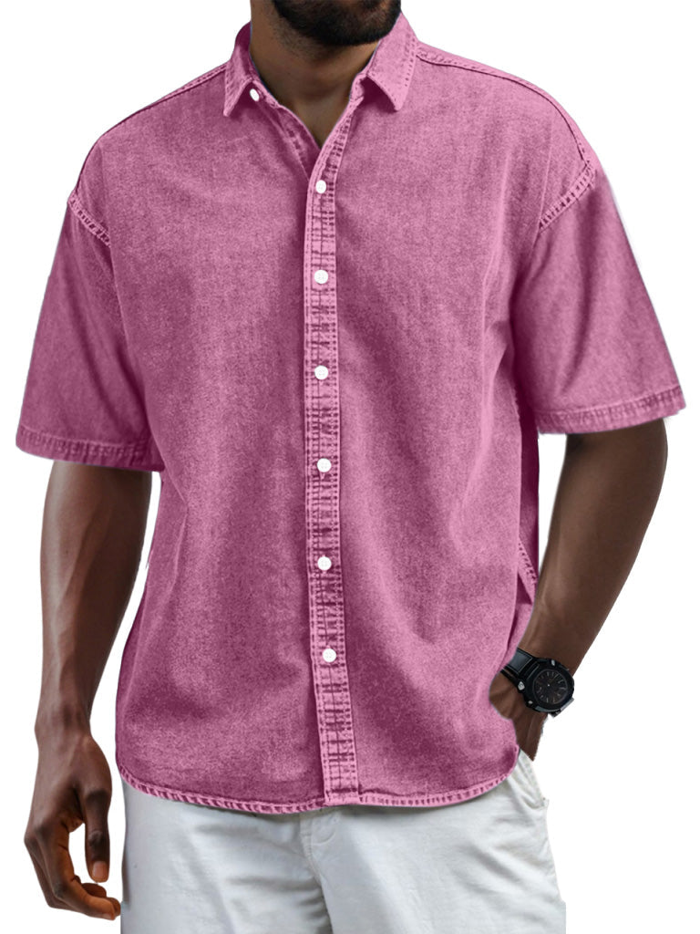 Men's Casual Vintage Button Lapel Short Sleeve Shirt
