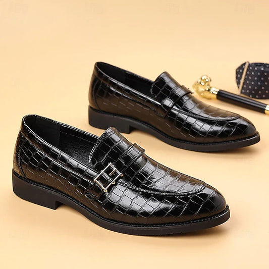 Men's Crocodile Pattern Luxury Loafers – Dark Brown Slip-On Dress Shoes