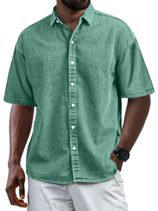 Men's Casual Vintage Button Lapel Short Sleeve Shirt