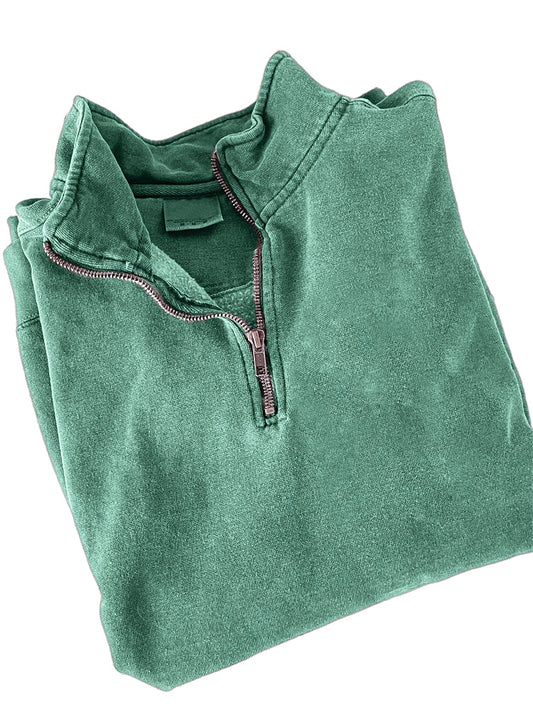 Men's Quarter Zip Distressed Washed Cotton Zipper Long Sleeve Sweatshirt