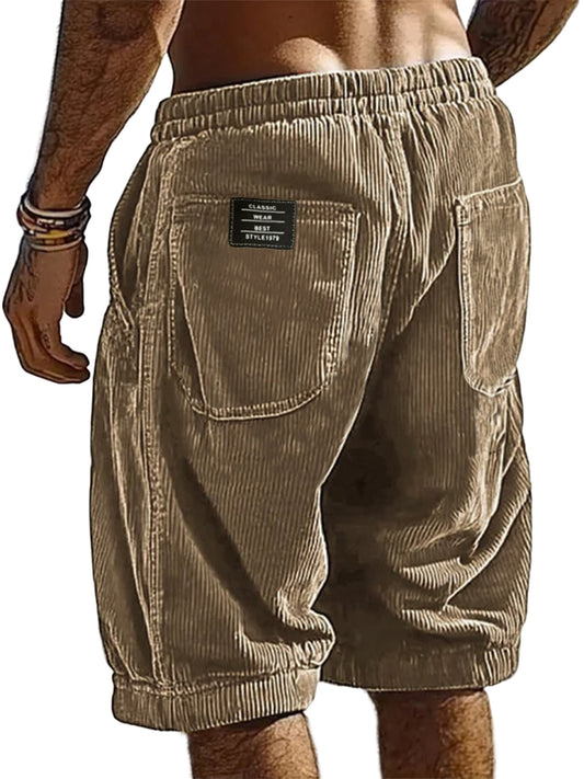 Men's Resort Stylish Corduroy Multi-Pocket Classic Embroidered Label Shorts