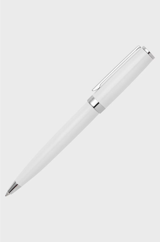 BALLPOINT PEN IN GLOSSY-WHITE LACQUER WITH LOGO RING