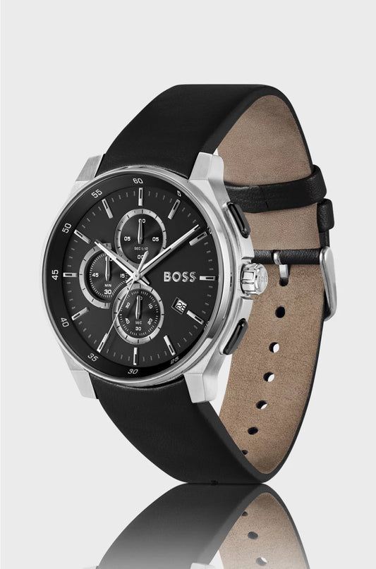 LEATHER-STRAP CHRONOGRAPH WATCH WITH MATTE LAYERED DIAL