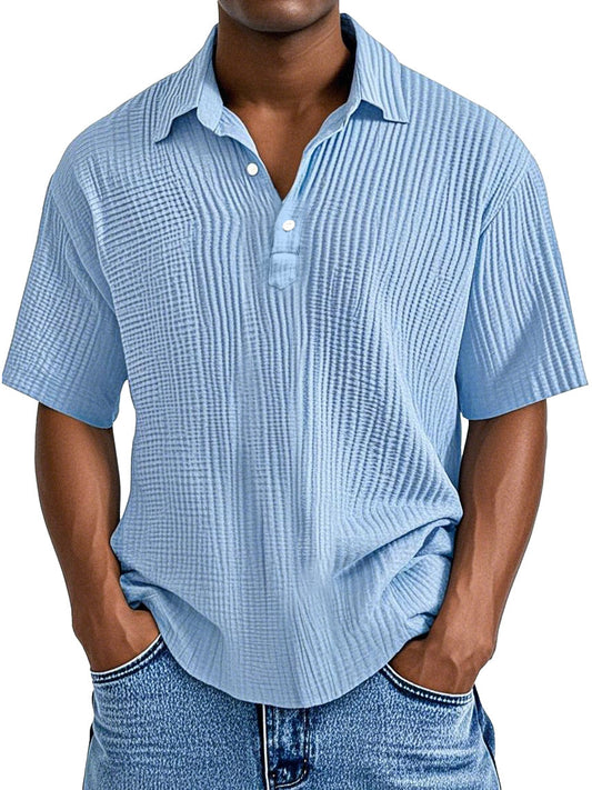 Men's Simple Daily Loose Pleated Texture Short Sleeve Lapel Polo Shirt