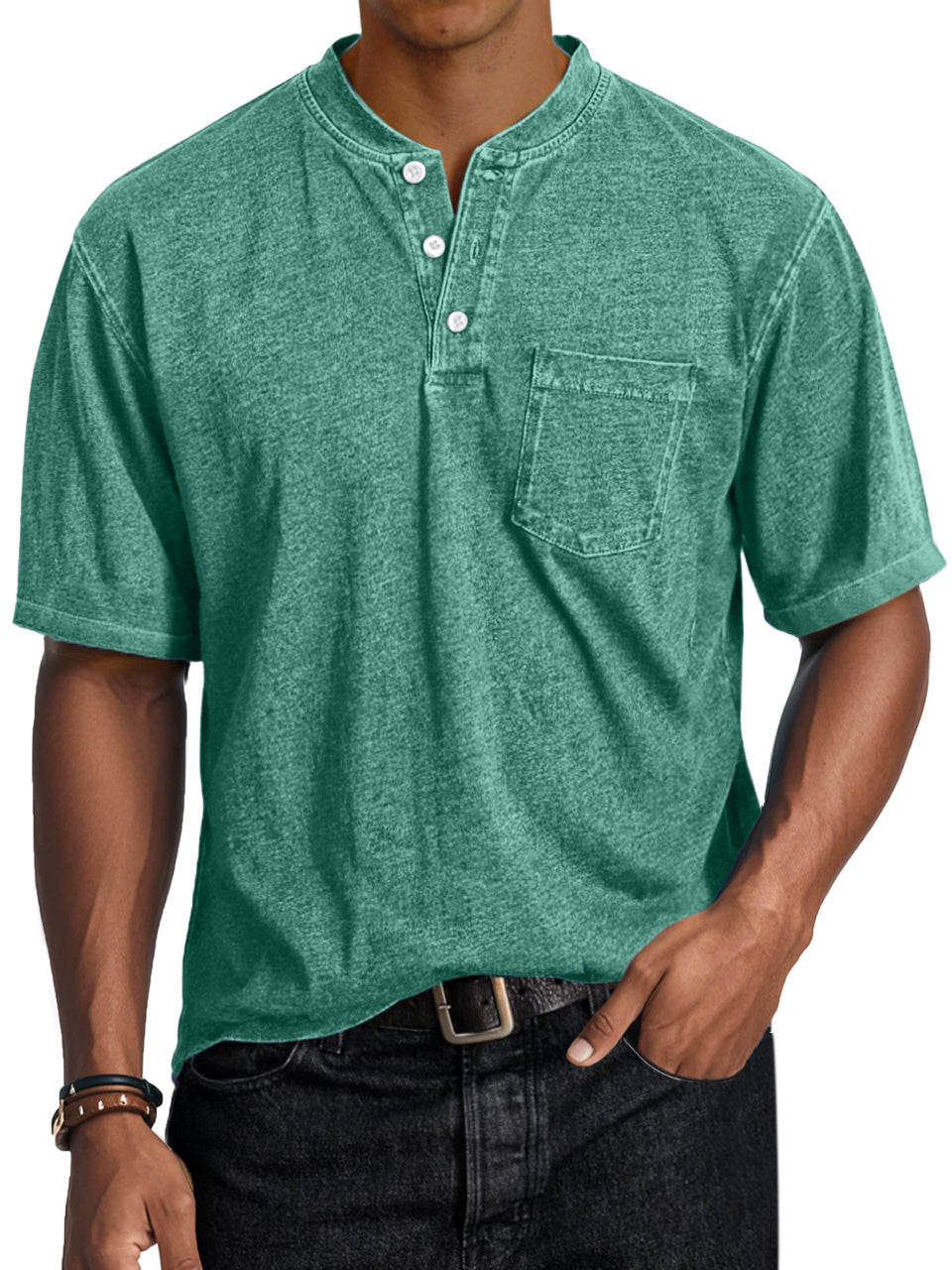 Men's Casual Retro Comfort Short Sleeve Button-Down Henley