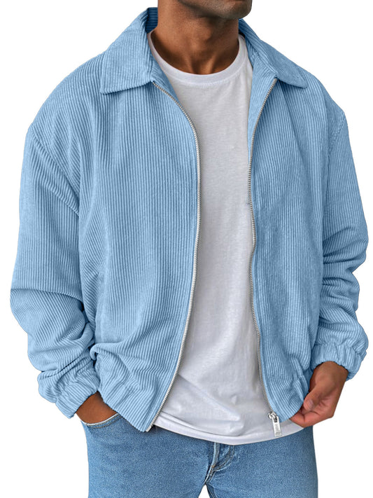 Men's Simple And Comfortable Solid Color Corduroy Lapel Long Sleeve Zipper Jacket