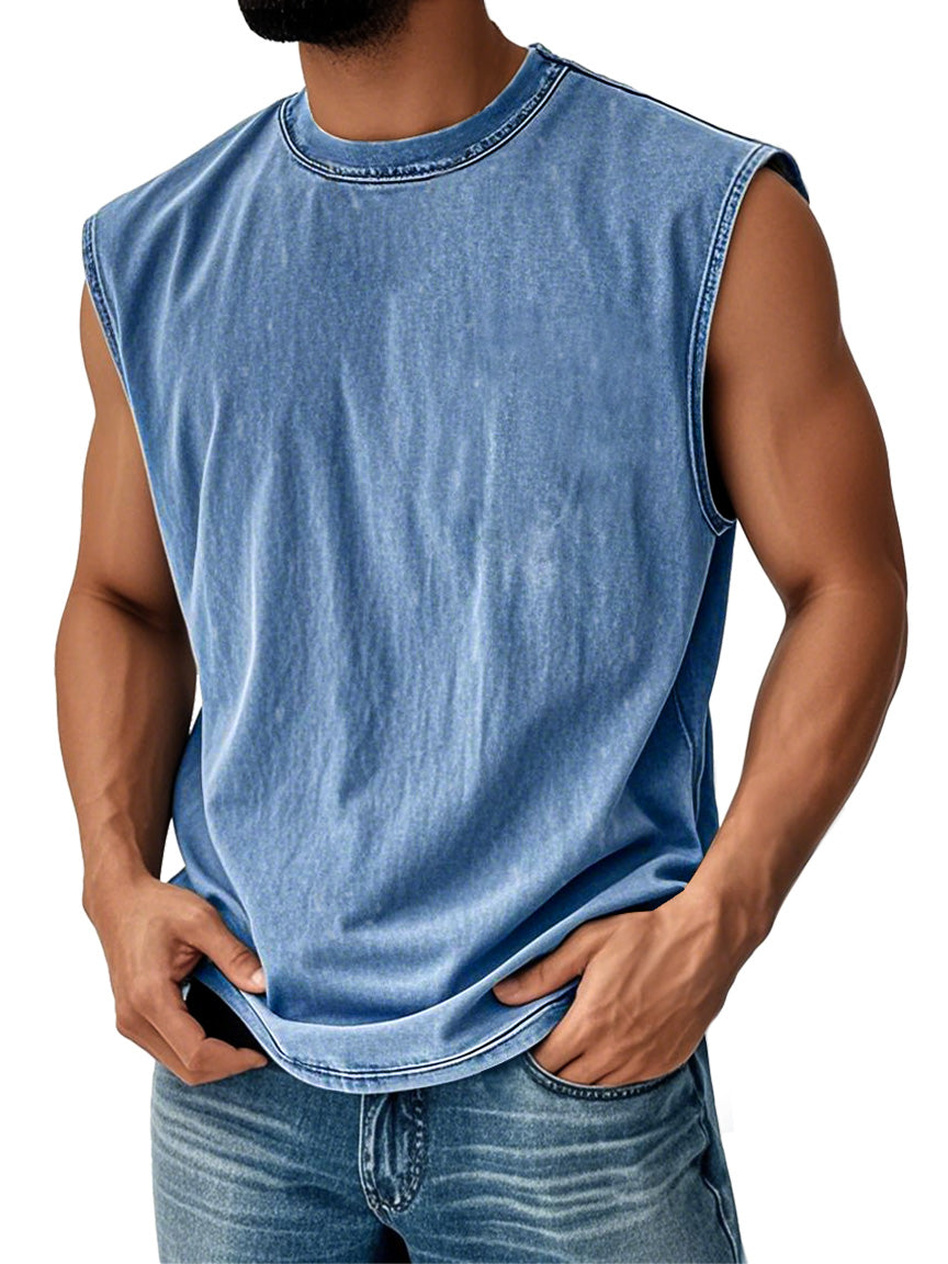 Men's Retro Round Neck Casual Solid Color Sleeveless Vest