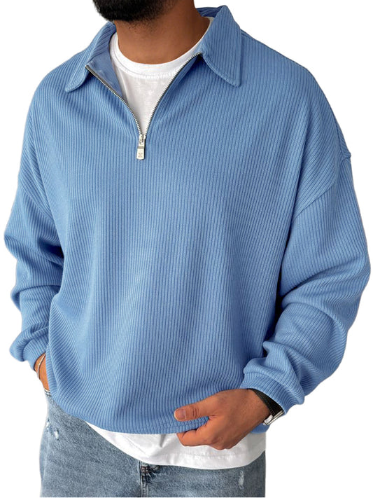Men's Casual  Everyday Zipper Ribbed Long Sleeved Sweatshirt
