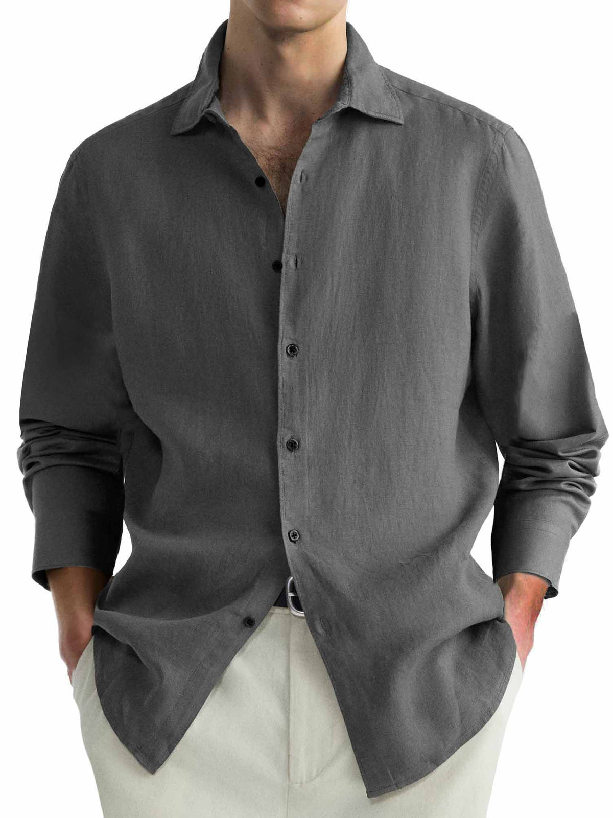 Men's Casual Simple Lapel Long Sleeve Shirt