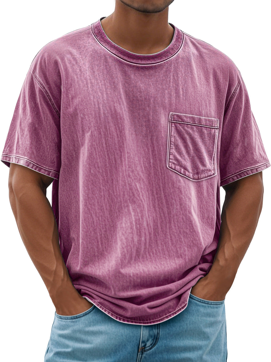 Men's Retro Round Neck Daily Casual Pocket Short Sleeve T-Shirt