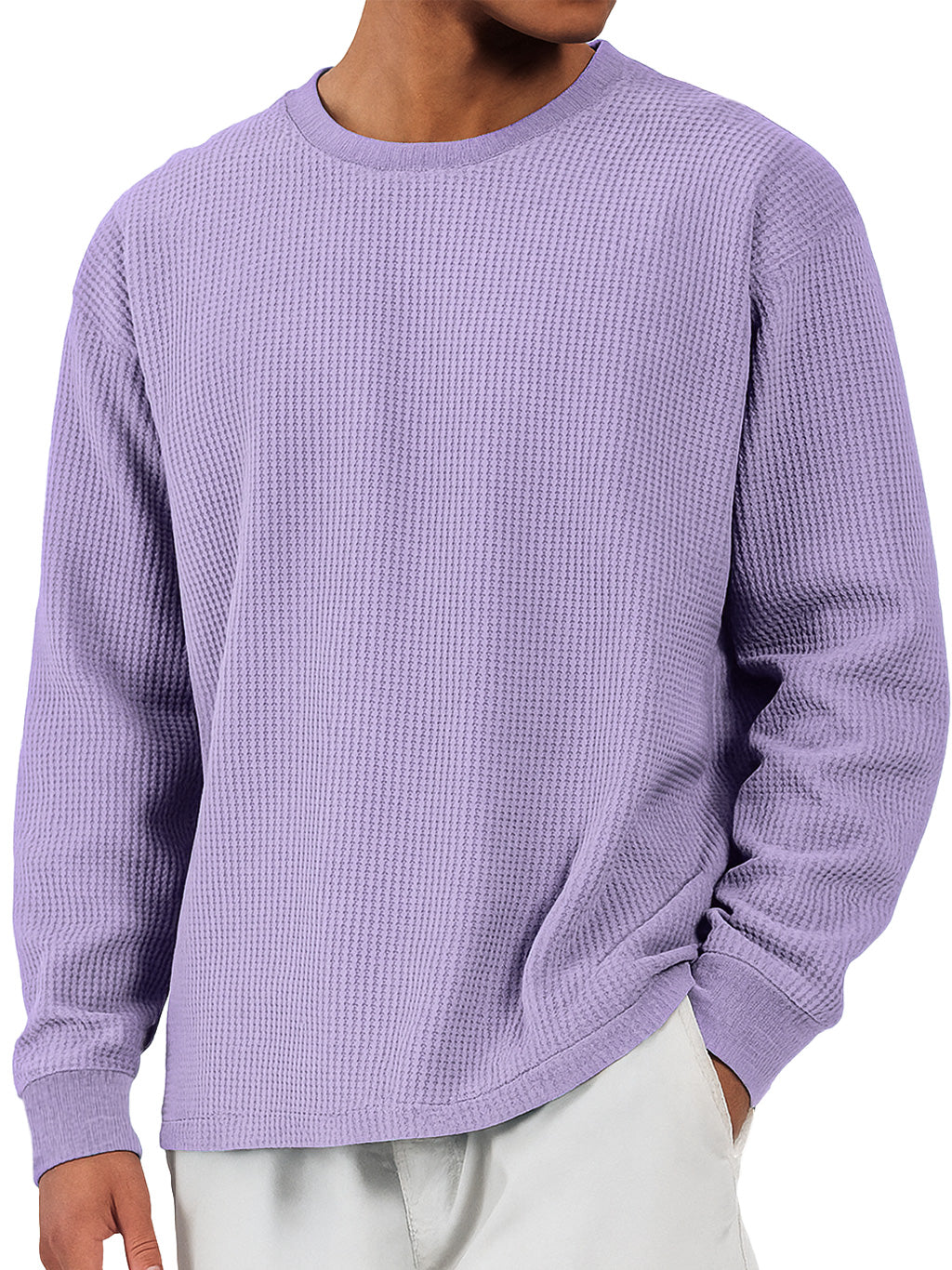 Men's Casual Waffle Crew Neck Comfortable Long Sleeve T-shirt