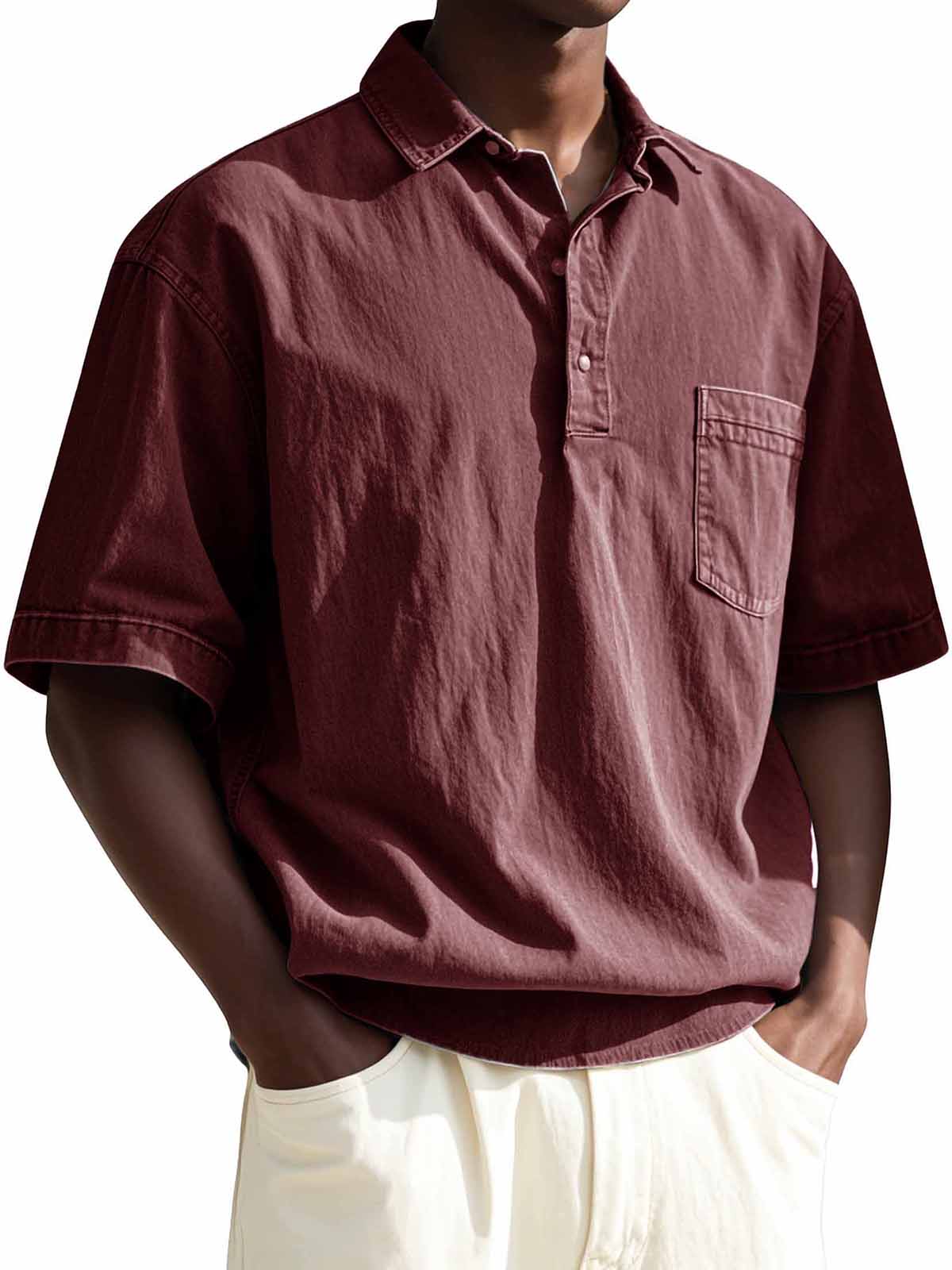 Men's Fashion Vintage Lapel Pocket Short Sleeve Polo Shirt