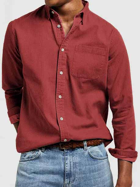 Men's Vintage Basics Washed Cotton Long Sleeve Pocket Shirt
