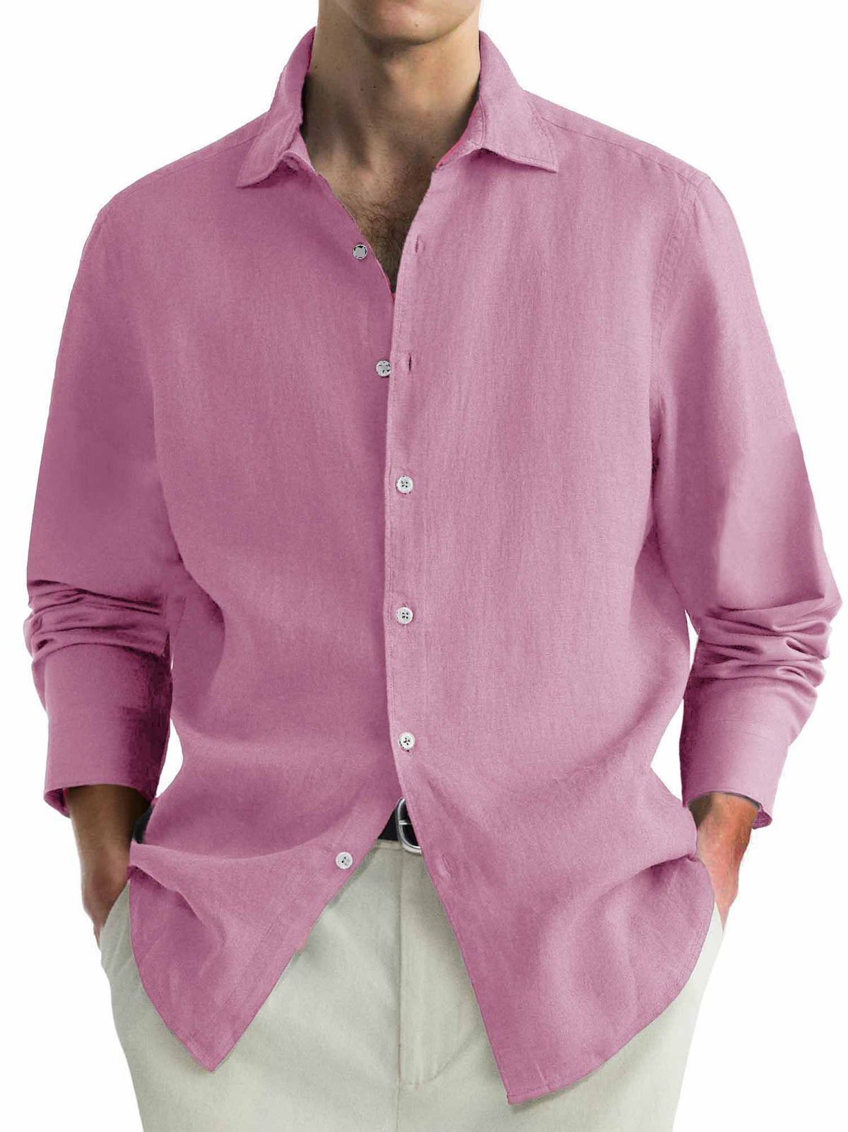 Men's Casual Simple Lapel Long Sleeve Shirt