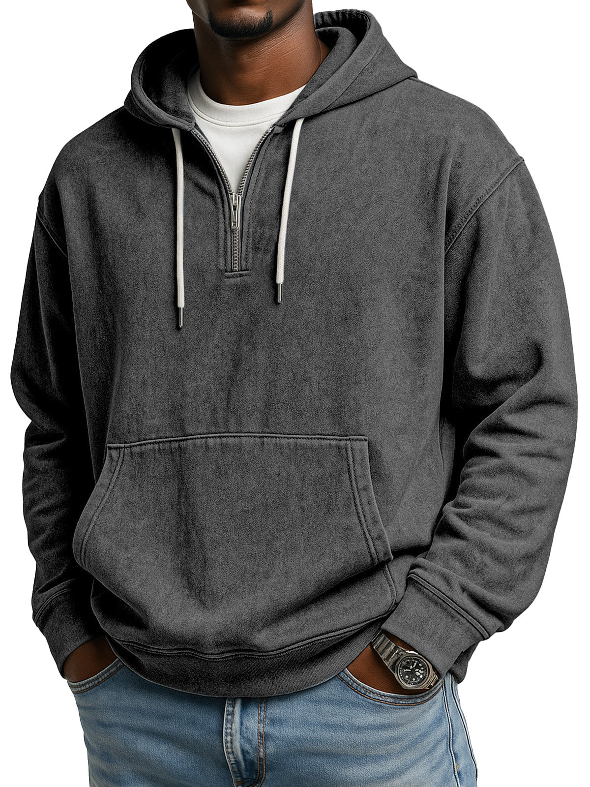 Men's Retro Casual Zipper Hooded Long Sleeve Sweatshirt