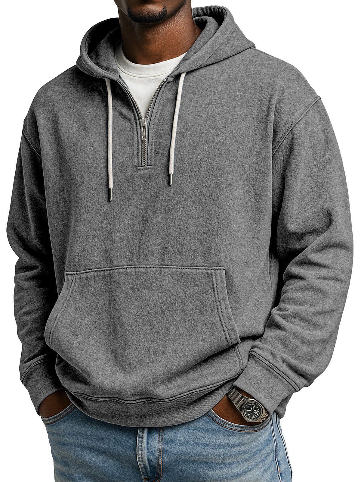 Men's Retro Casual Zipper Hooded Long Sleeve Sweatshirt