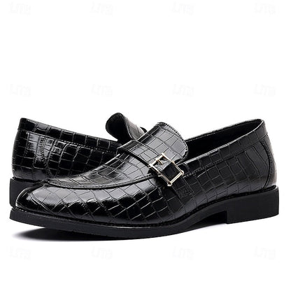 Men's Crocodile Pattern Luxury Loafers – Dark Brown Slip-On Dress Shoes