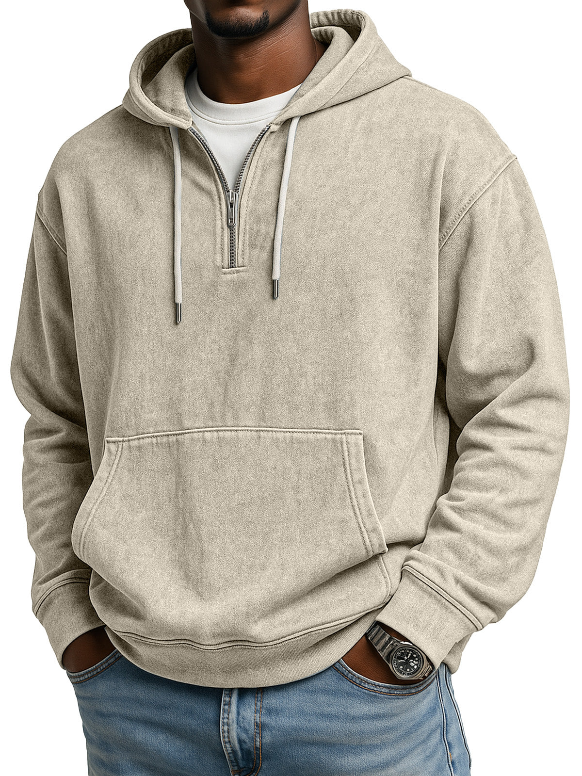 Men's Retro Casual Zipper Hooded Long Sleeve Sweatshirt