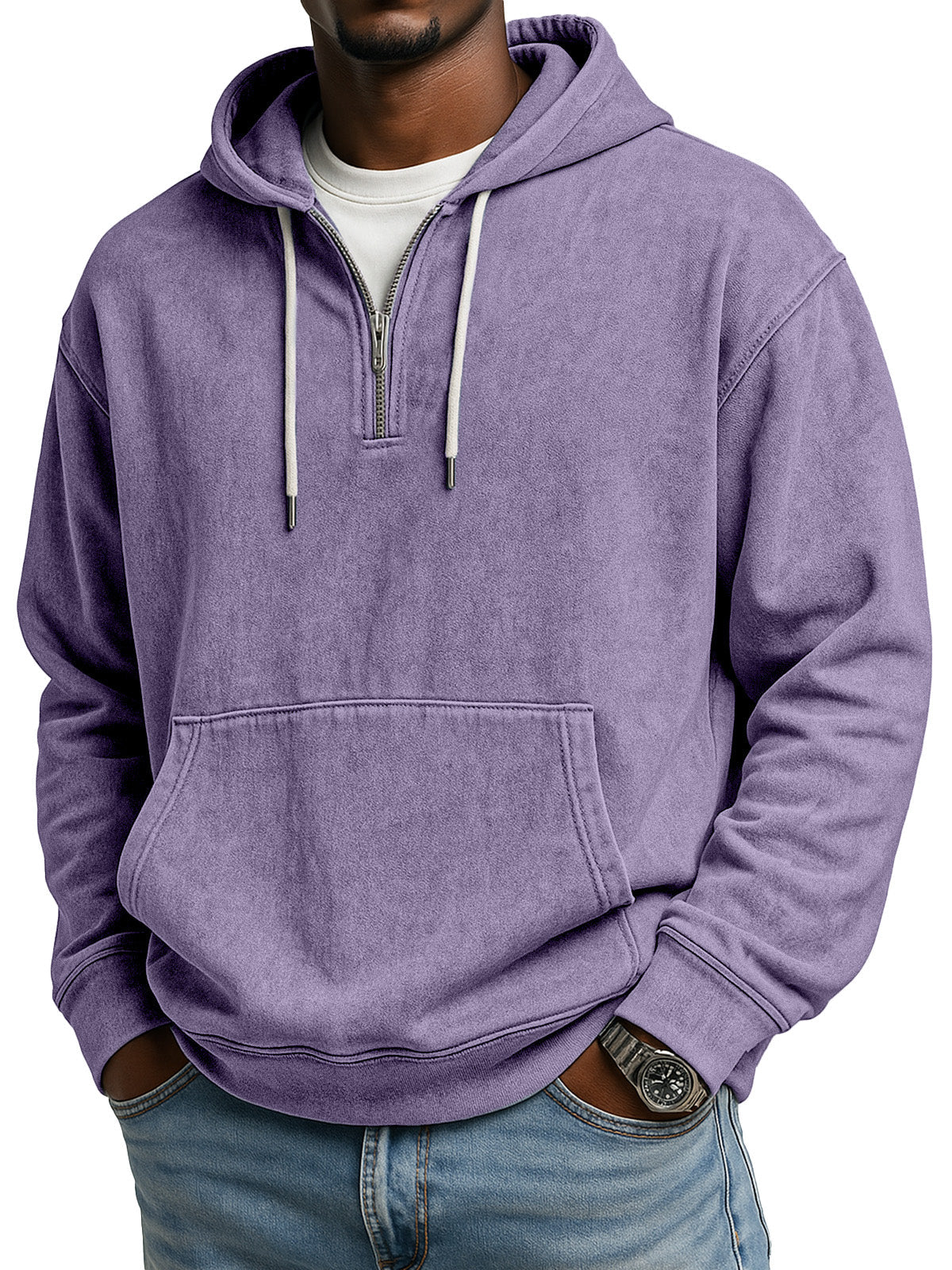 Men's Retro Casual Zipper Hooded Long Sleeve Sweatshirt