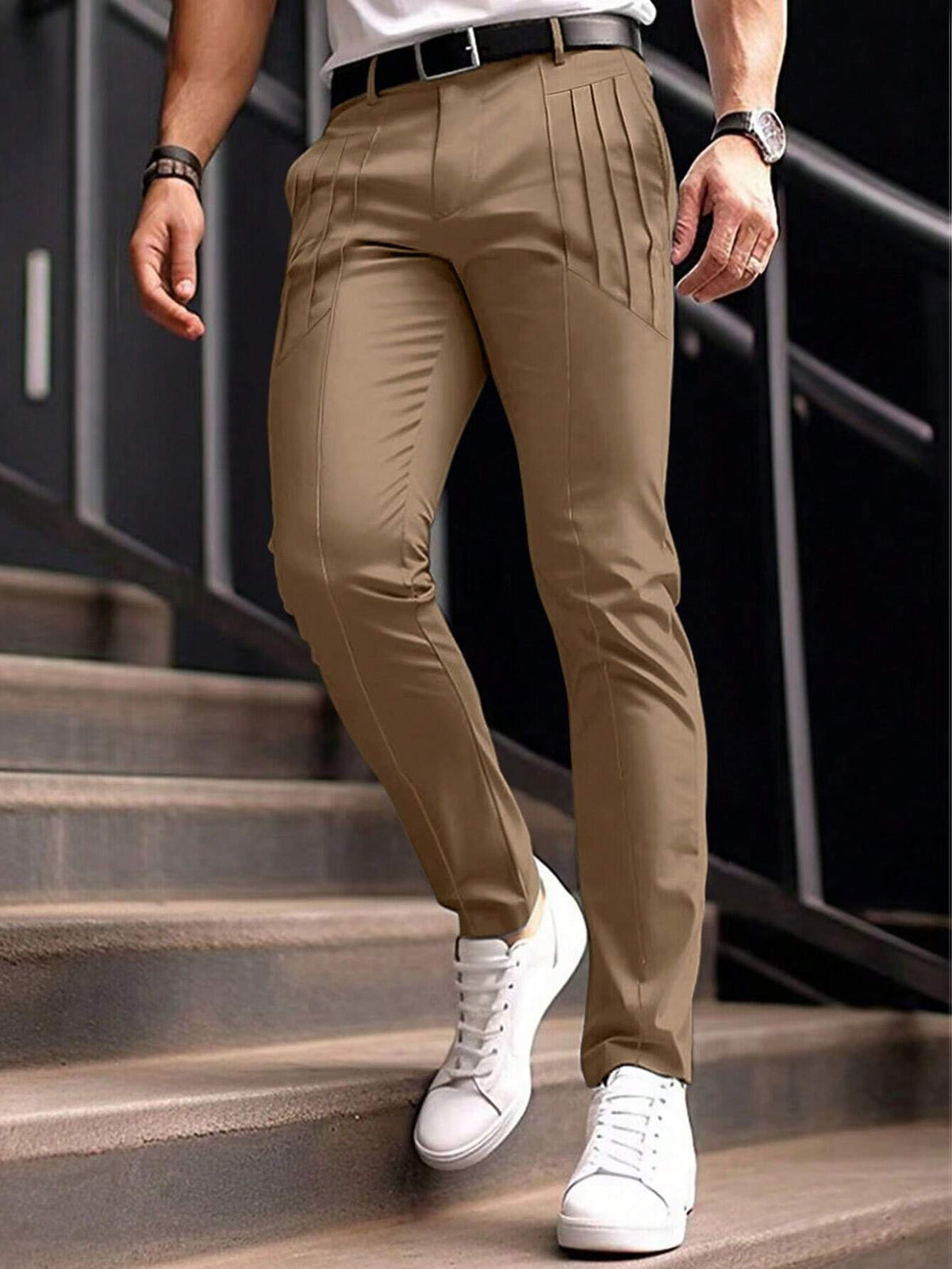 Men's Dress Pants Trousers Chinos Buttons Pocket Plaid Comfort Formal Party Work Fashion Classic Style Black Wine Micro-elastic