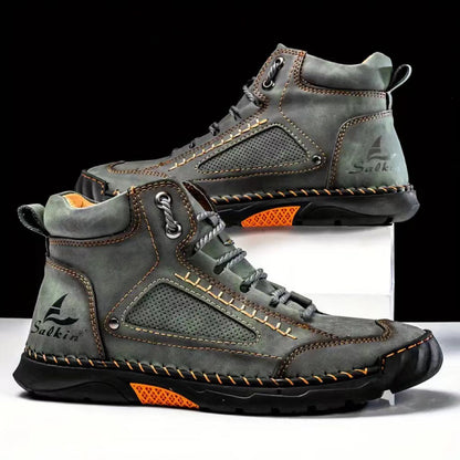 ⚡Men's Comfortable Handmade Leather Boots – Waterproof, Arch Support, Pressure Relief, Spacious Toe Box Outdoor Leather Shoes