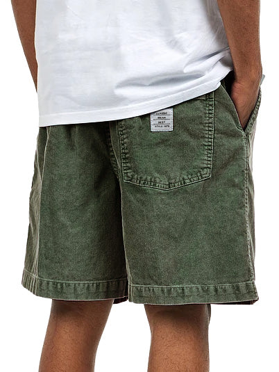 Men's Retro Distressed Corduroy Embroidered Logo Loose Stretch Waistband Pocket Shorts