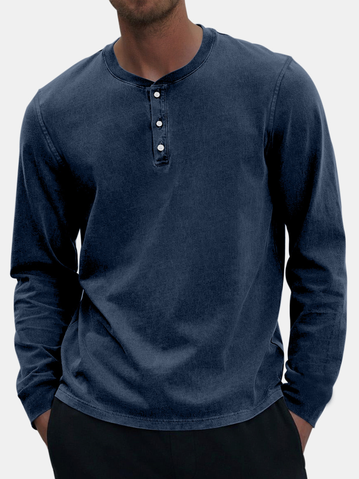 Men's Vintage Distressed Casual Button Down Long Sleeve Henley Shirt