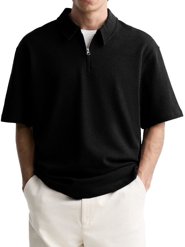Men's Casual Basic Zipper Short Sleeve Polo Shirt