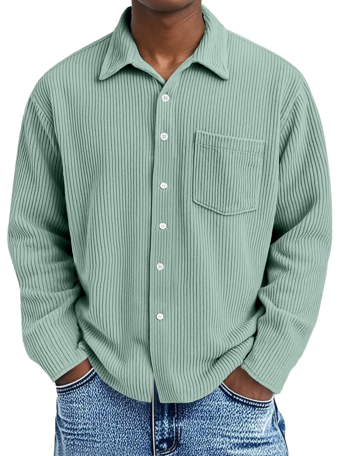 Men's Loose Casual Corduroy Loose Lapel Long Sleeve Shirt With Pockets