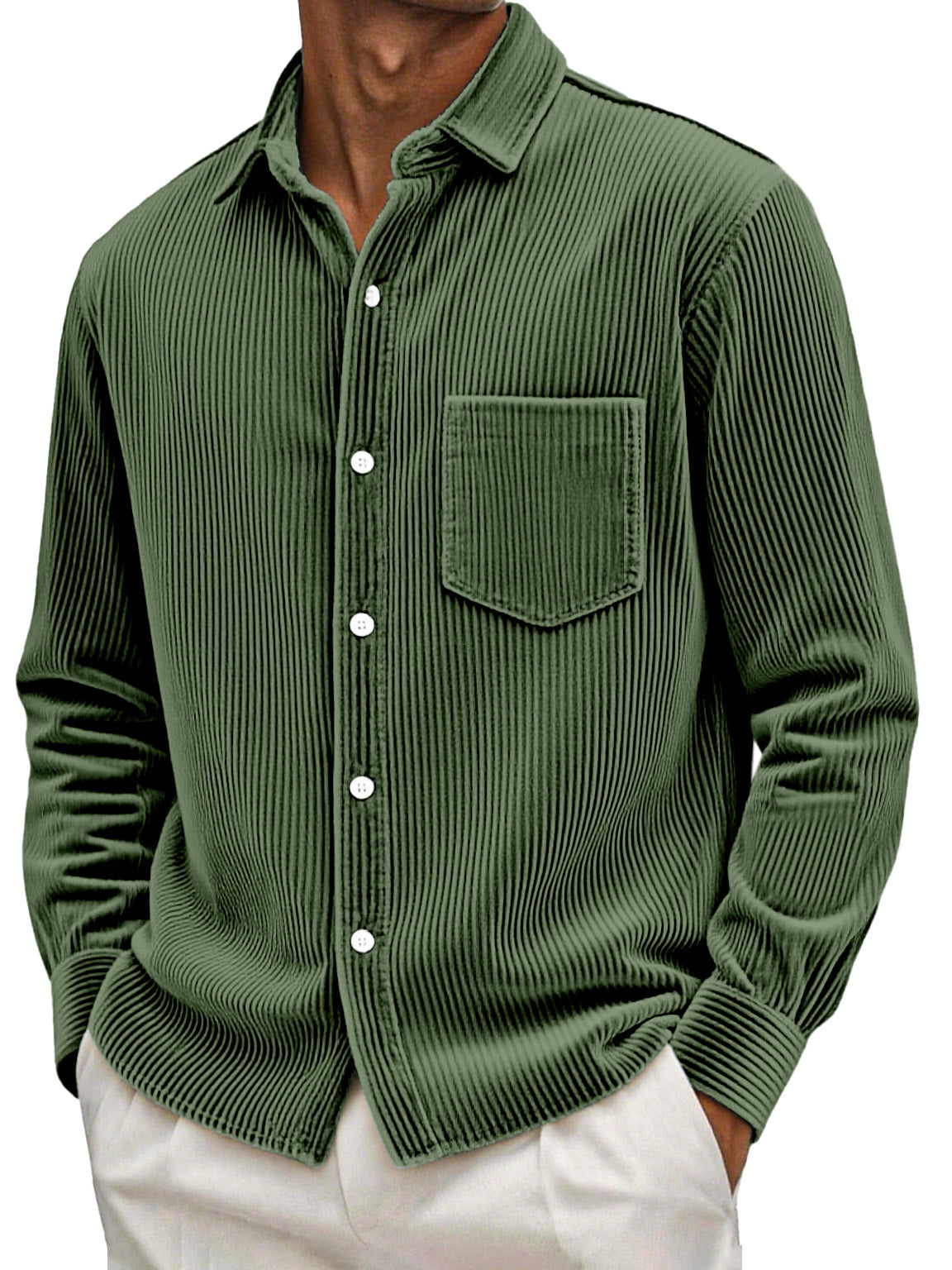 Men's Retro Casual Solid Color Corduroy Long Sleeve Shirt With Pockets