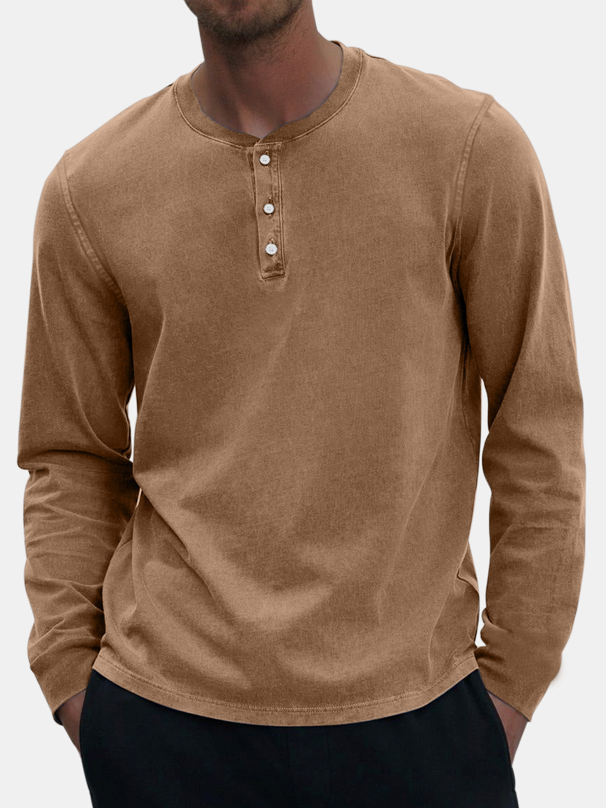Men's Vintage Distressed Casual Button Down Long Sleeve Henley Shirt