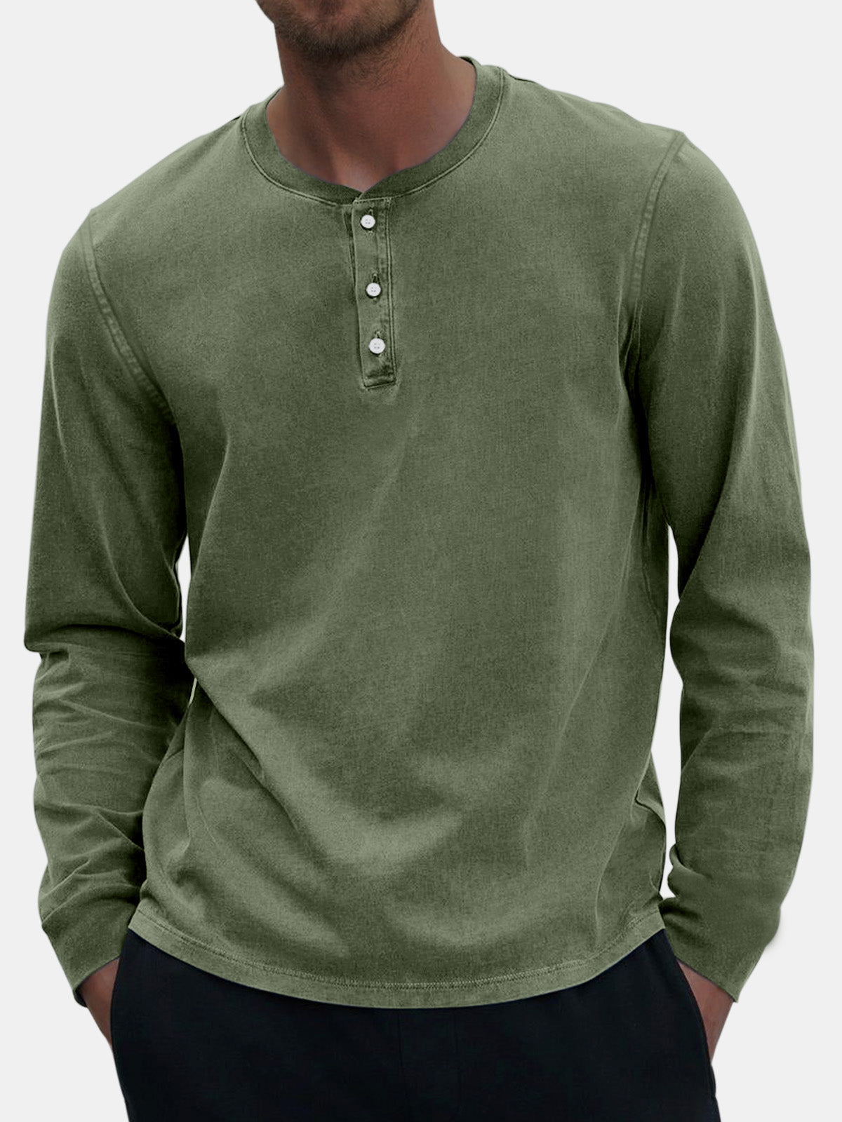Men's Vintage Distressed Casual Button Down Long Sleeve Henley Shirt