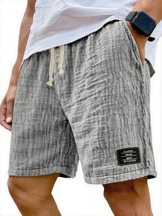 Men's Soft Crinkled Gauze Breathable Holiday Embroidery Lace-up Shorts