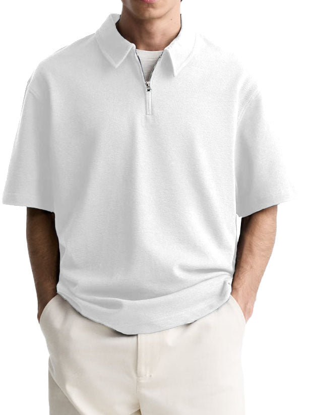 Men's Casual Basic Zipper Short Sleeve Polo Shirt