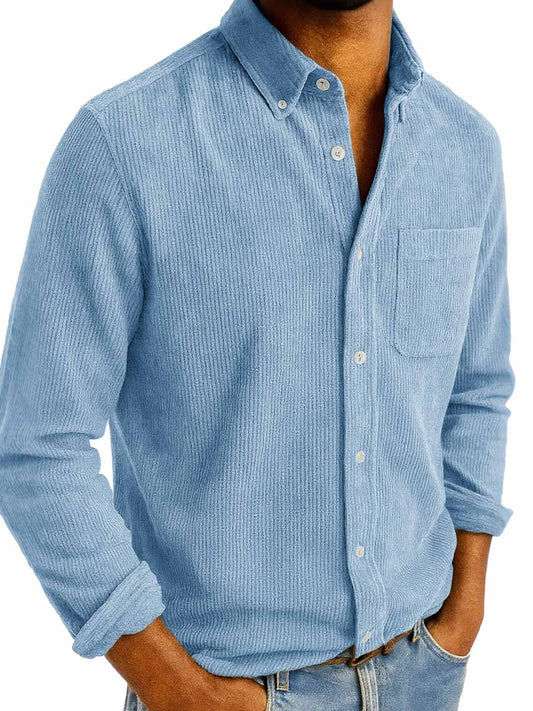Men's Fashion Retro Daily Casual Corduroy Fabric Lapel Long Sleeve Pocket Shirt