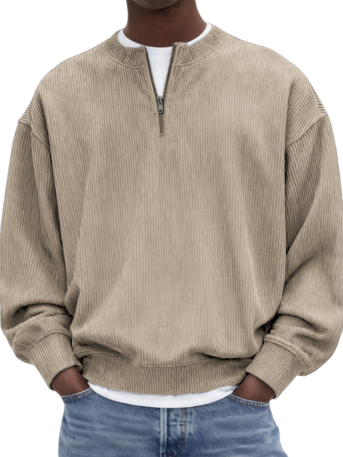 Men's Quarter-Zip Stylish Corduroy Long Sleeve Pullover