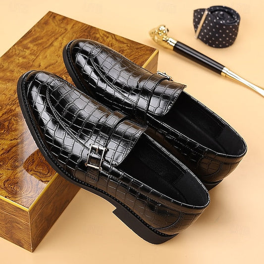 Men's Crocodile Pattern Luxury Loafers – Dark Brown Slip-On Dress Shoes