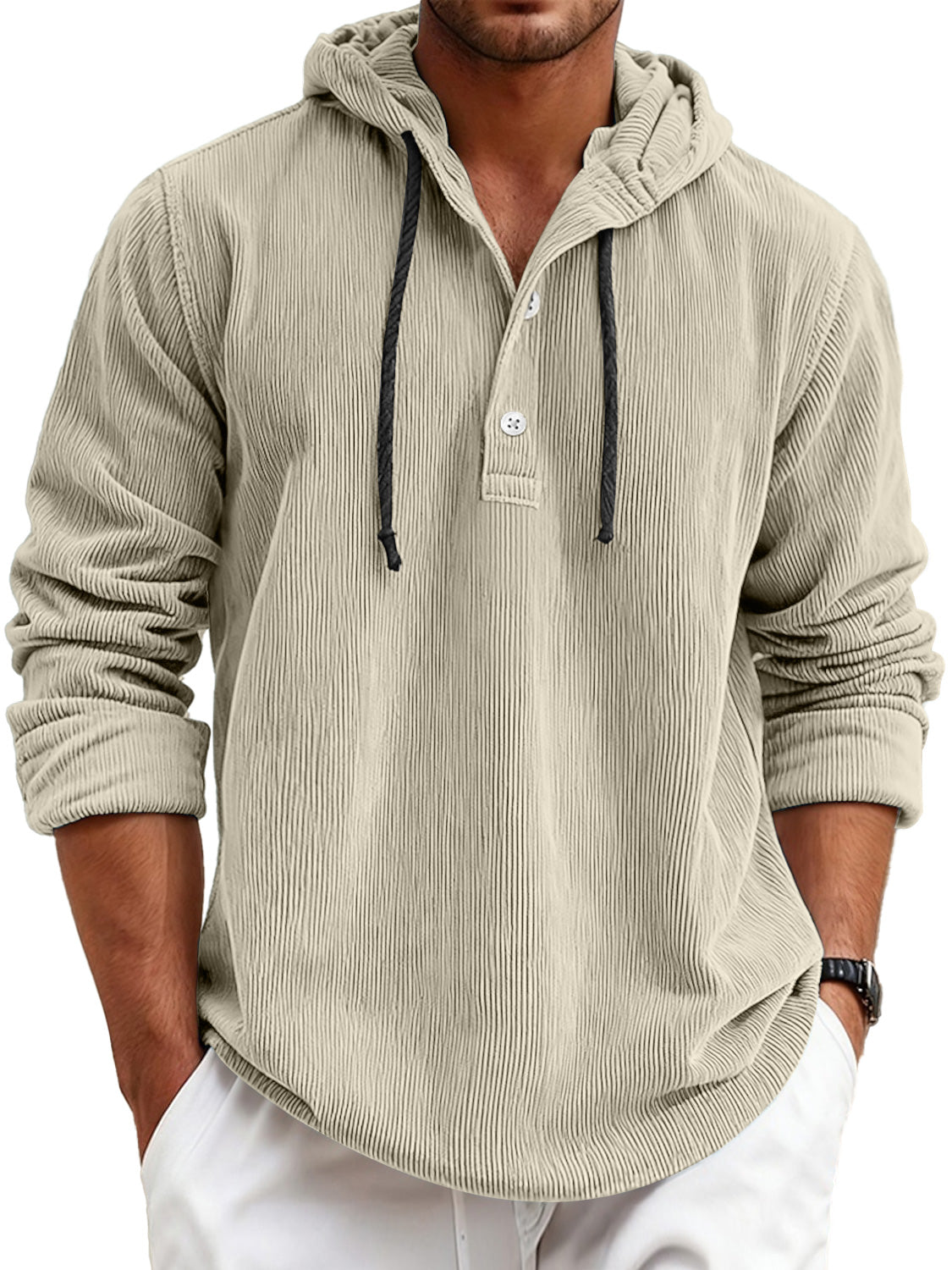Men's Corduroy Hooded Casual Long-Sleeve T-Shirt