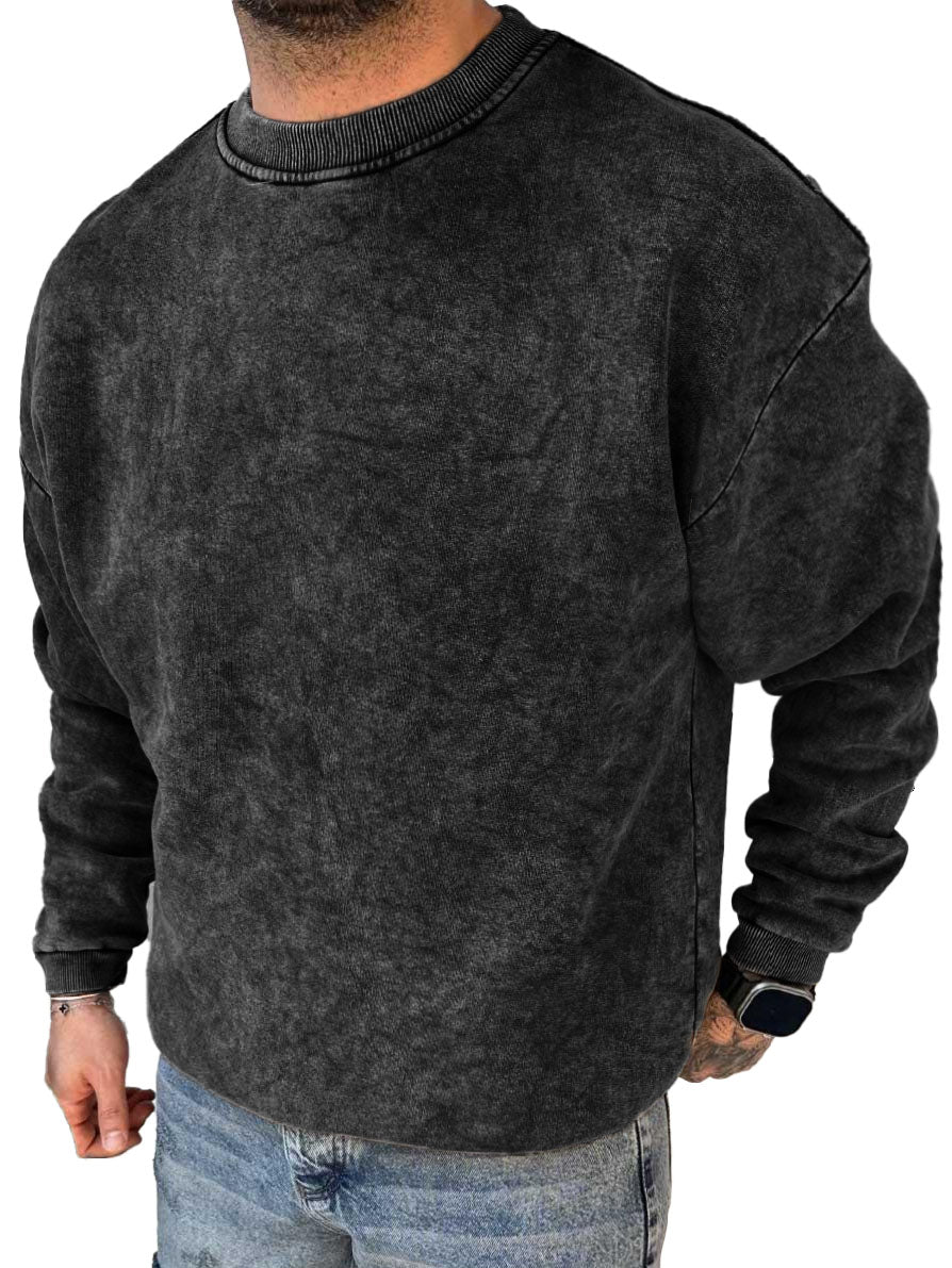 Men's Fashion Casual Washed Distressed Long Sleeve Round Neck Sweatshirt
