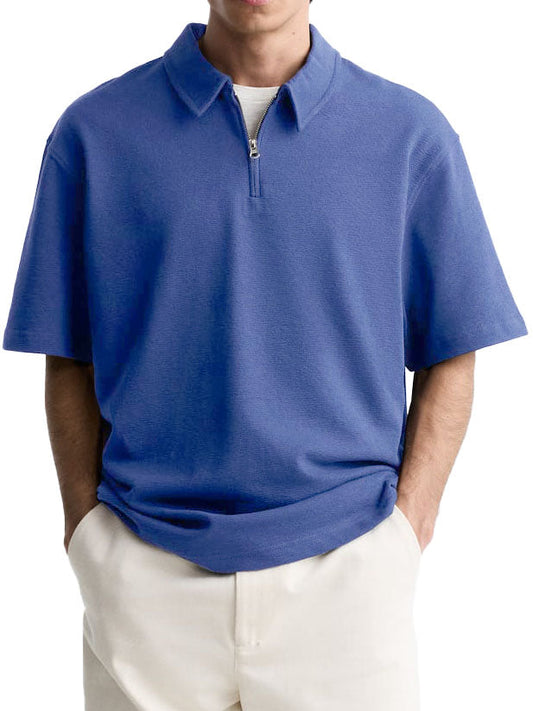 Men's Casual Basic Zipper Short Sleeve Polo Shirt