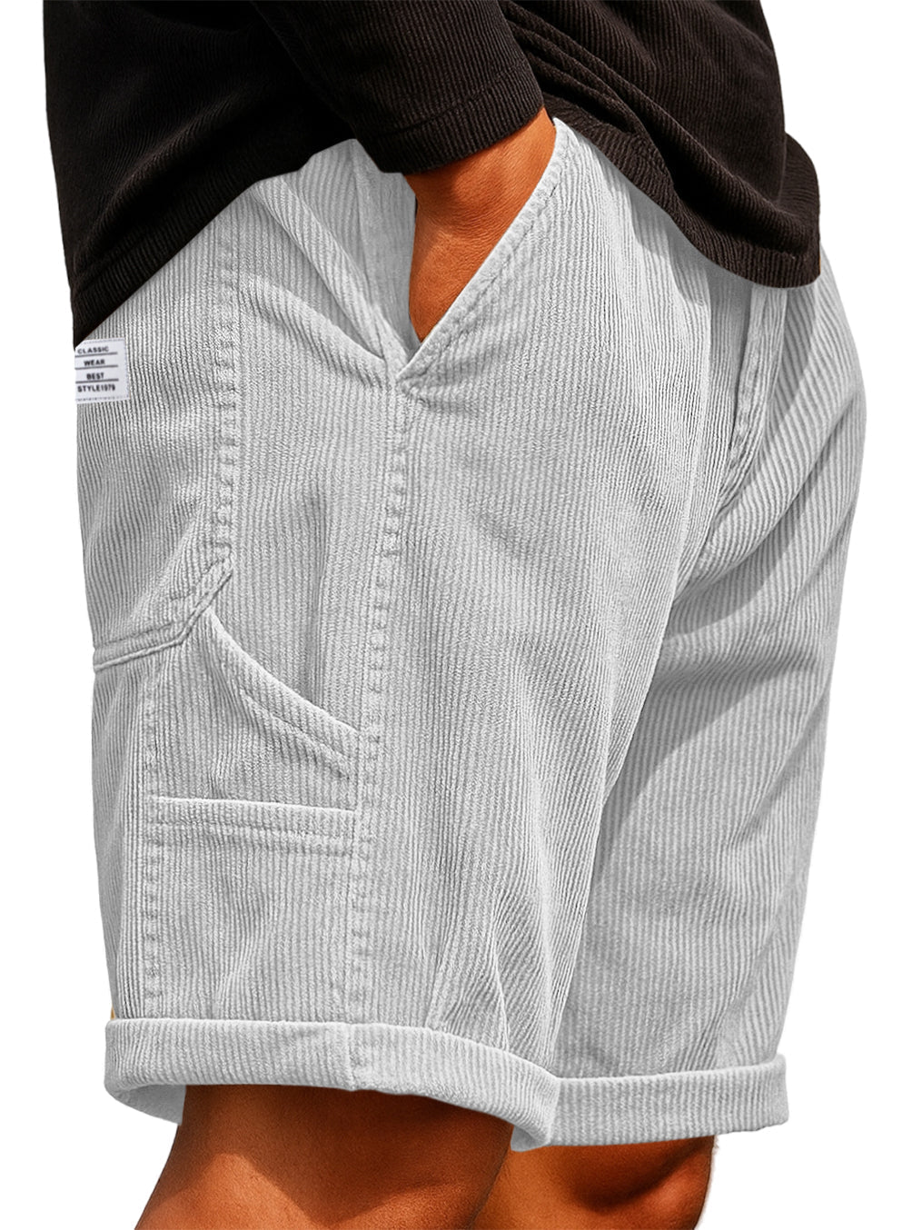 Men's Practical Multi-Pocket Cargo Shorts Corduroy Embroidered Logo Stylish Loose Everyday Shorts