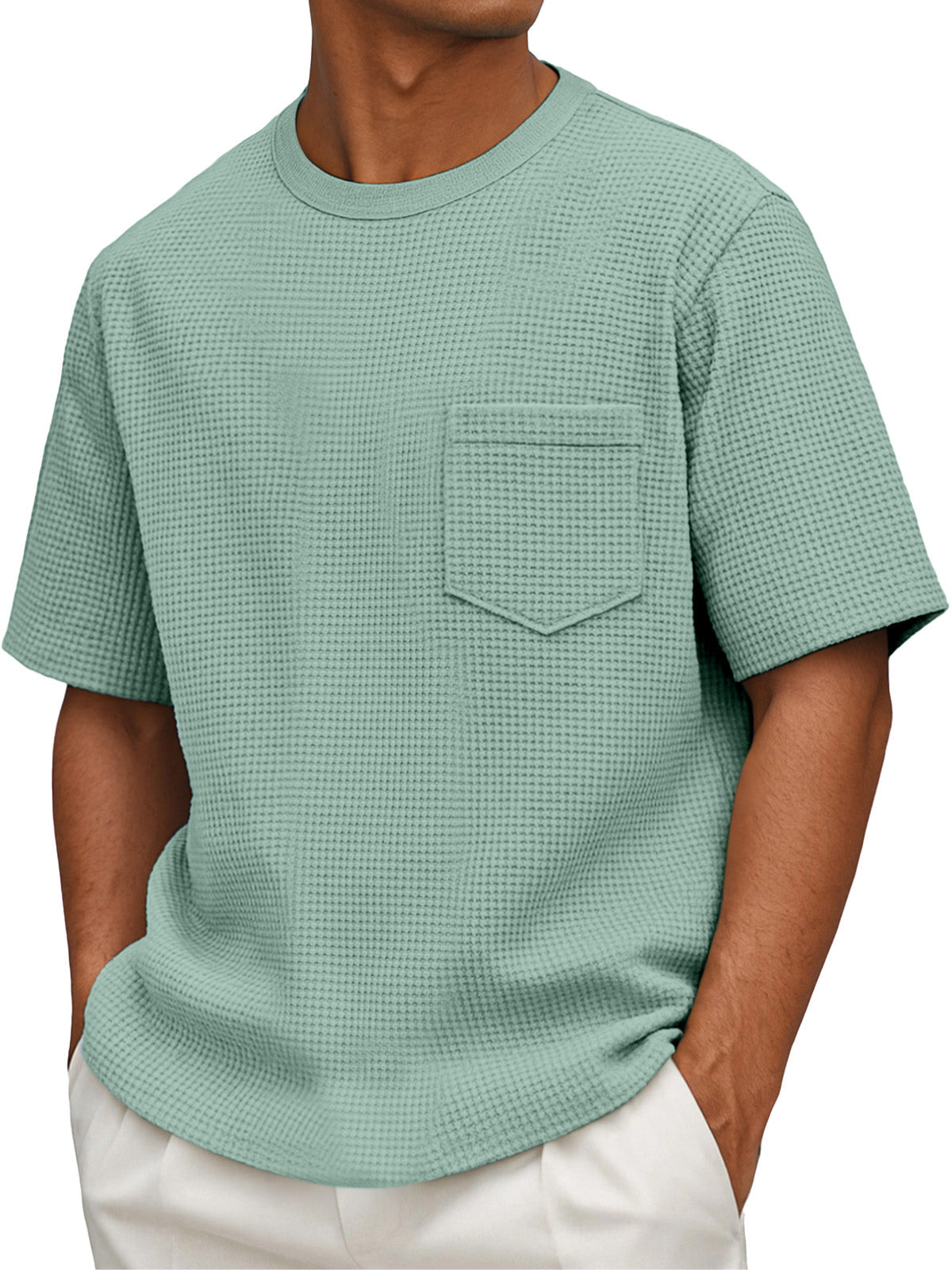Men's Casual Simple Waffle Short Sleeve Round Neck T