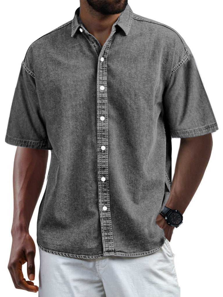 Men's Casual Vintage Button Lapel Short Sleeve Shirt