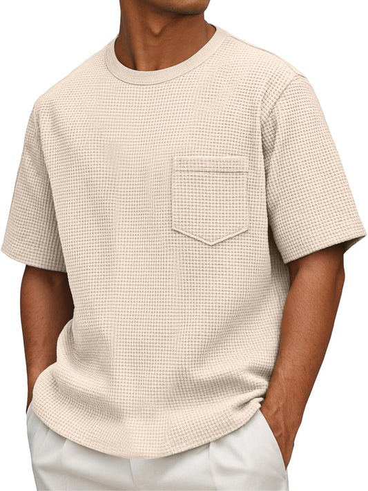 Men's Casual Simple Waffle Short Sleeve Round Neck T