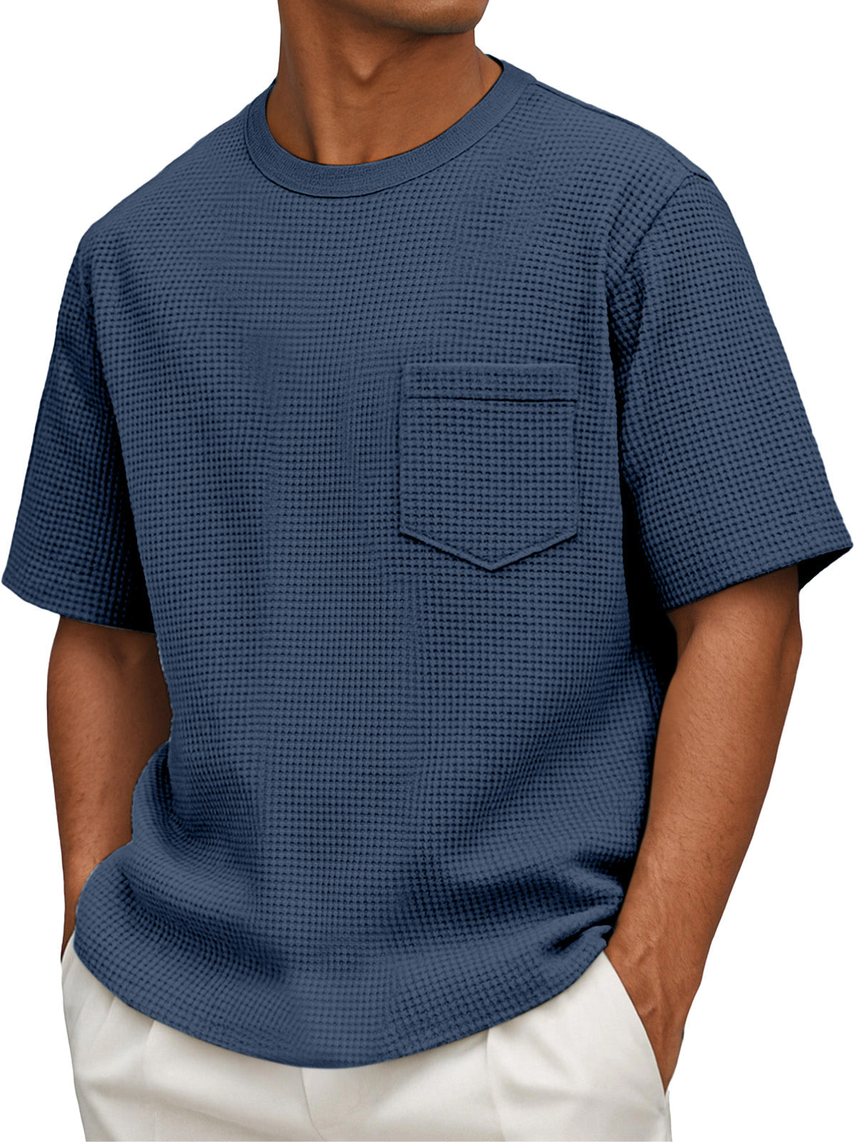 Men's Casual Simple Waffle Short Sleeve Round Neck T