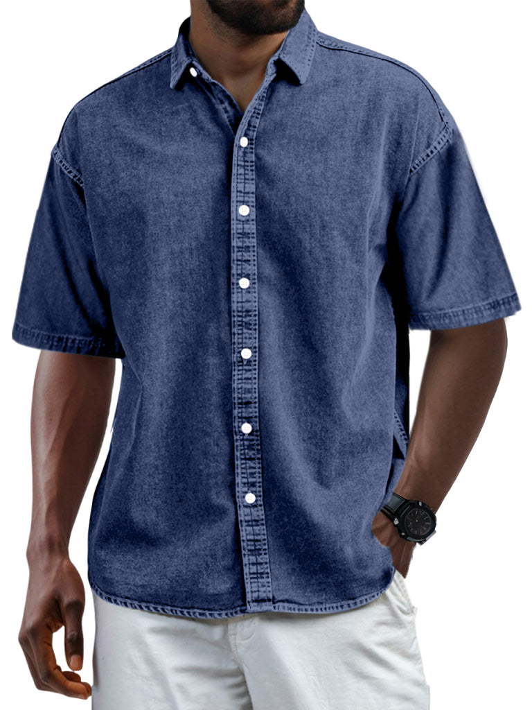 Men's Casual Vintage Button Lapel Short Sleeve Shirt